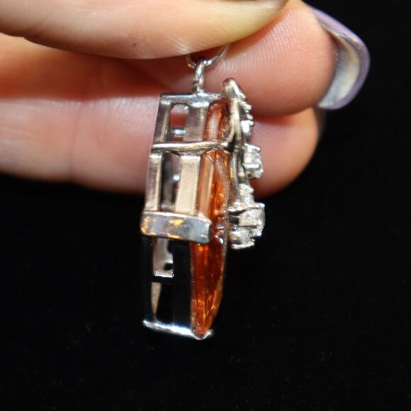 Peach Tourmaline Pendant Silver with White Accents - Picture 4 of 4